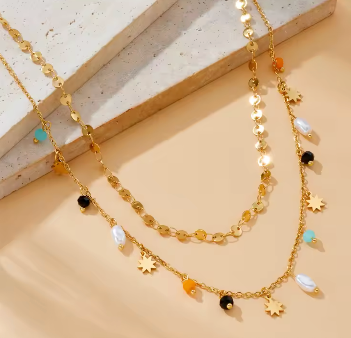 Geometric Pearl Pentacle Necklace