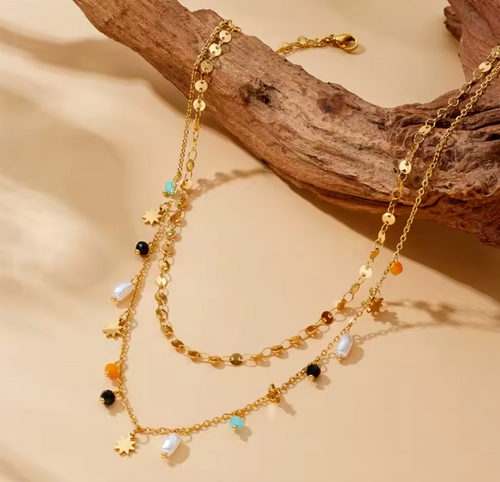 Geometric Pearl Pentacle Necklace