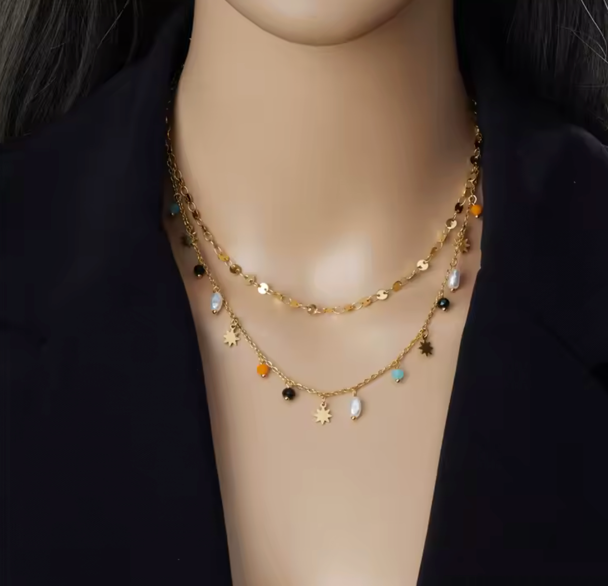 Geometric Pearl Pentacle Necklace