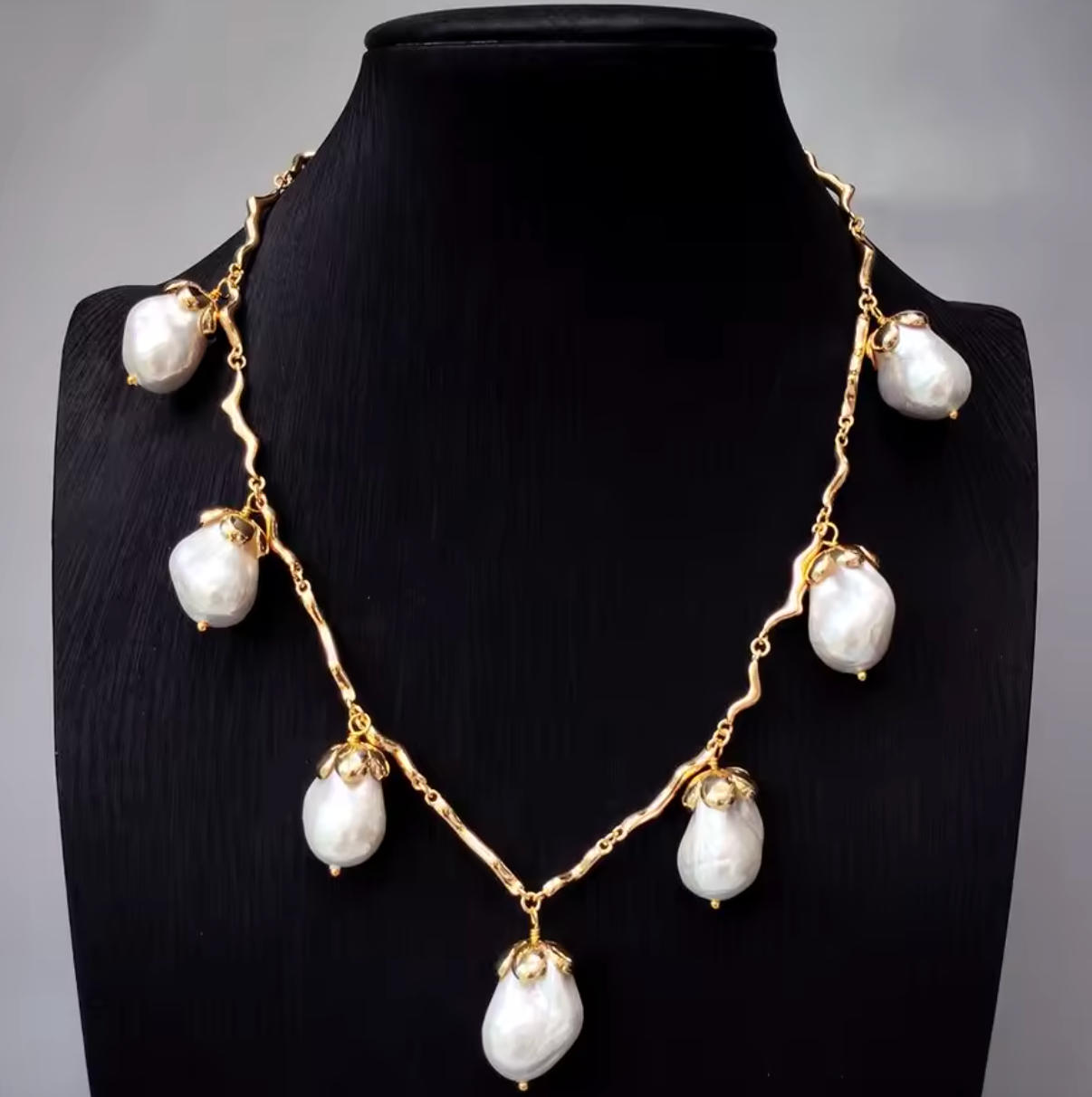 Gold Plated Sea Shell Pearl Chain Link Necklace