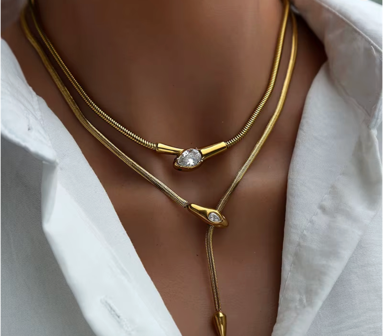 316L Stainless Steel Snake Head Zircon Choker Necklace