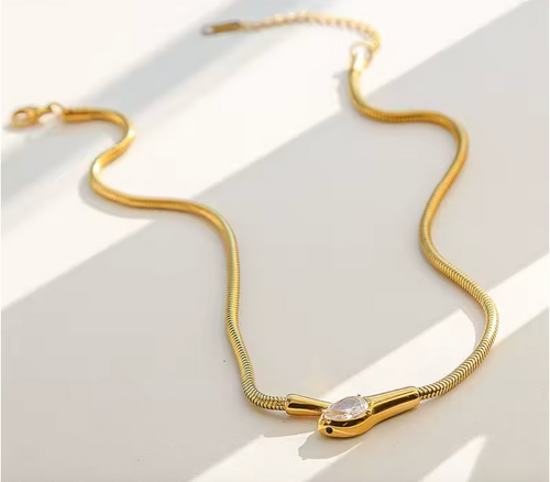 316L Stainless Steel Snake Head Zircon Choker Necklace