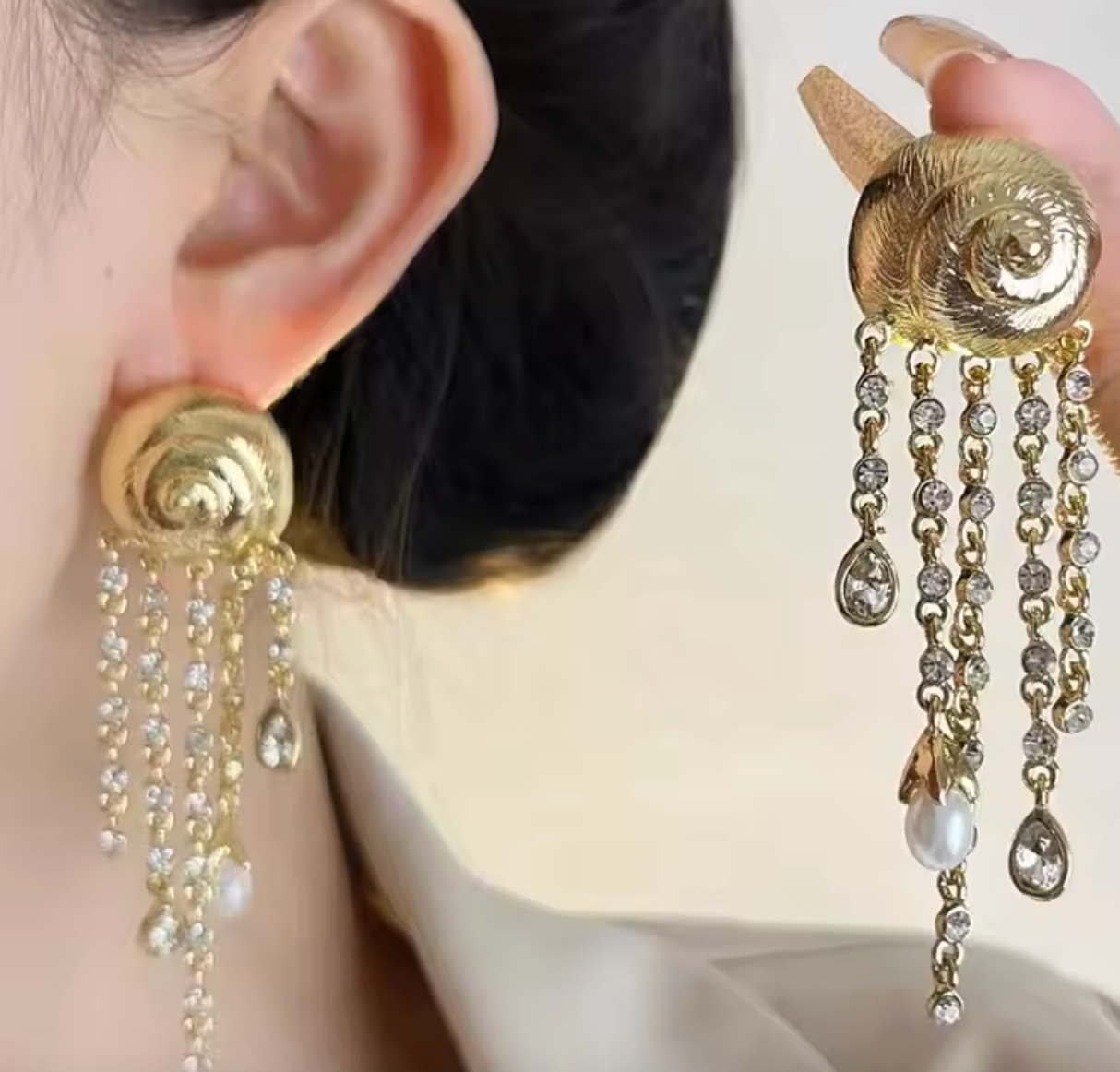 Metal Spiral Conch Tassel Earrings
