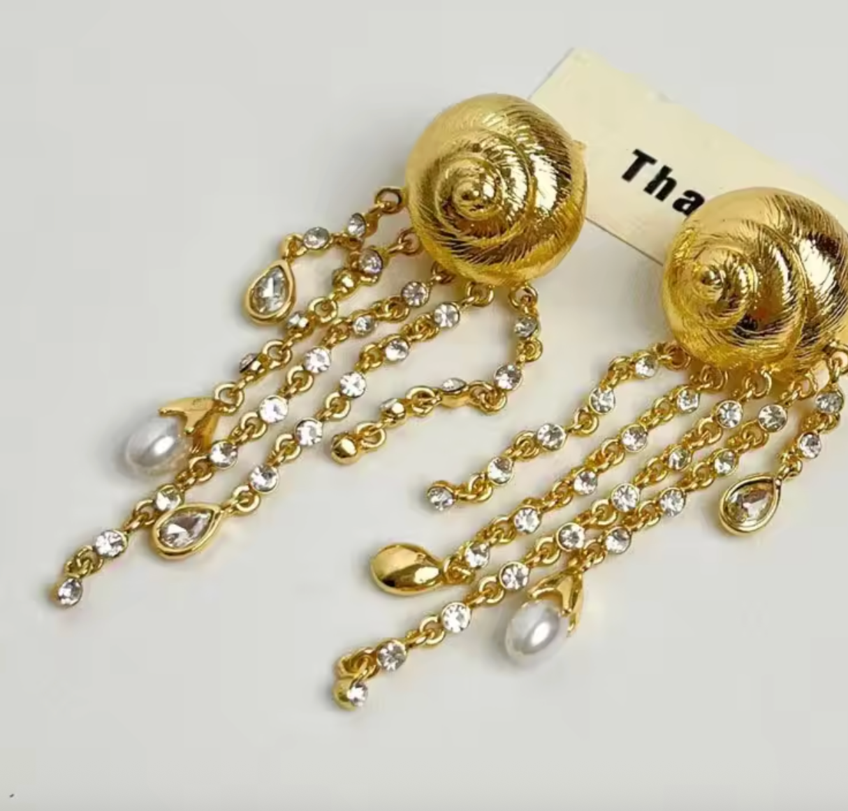 Metal Spiral Conch Tassel Earrings