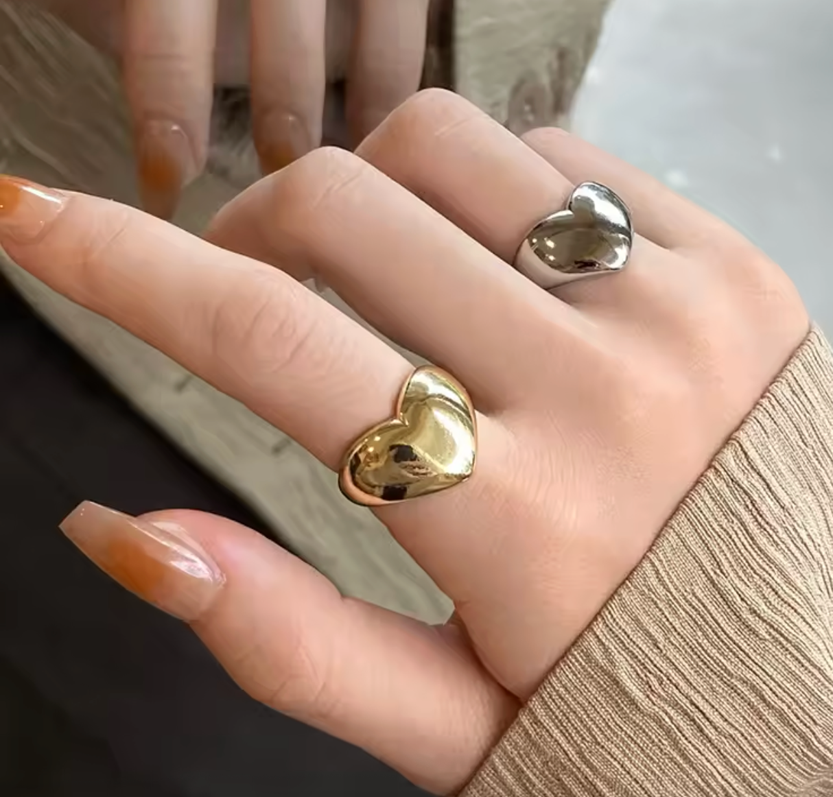 Glossy Irregular Heart Open Ring