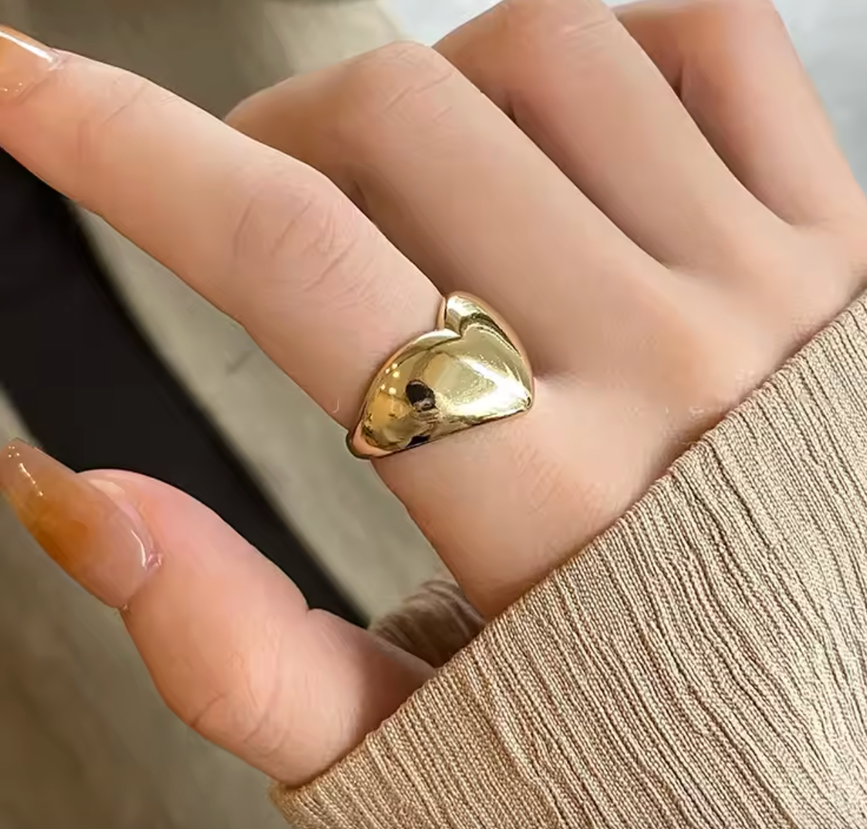 Glossy Irregular Heart Open Ring