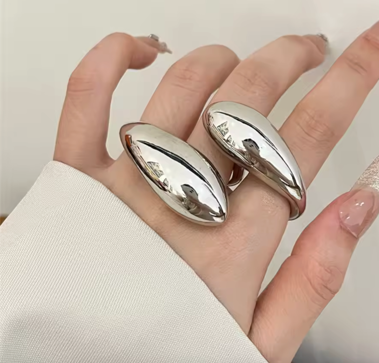 Exaggerated Geometric Water Drop Open Ring