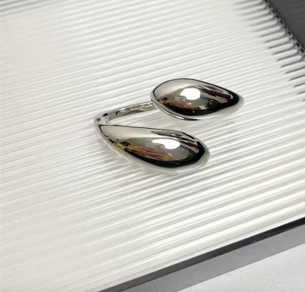 Exaggerated Geometric Water Drop Open Ring